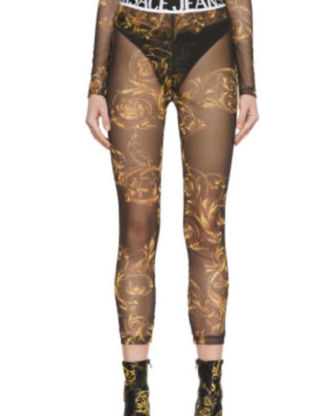 Versace Jeans Collection - “New” Black Sheer Leggings with Gold Baroque Print